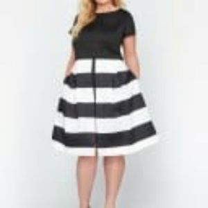 MICHEL STUDIO FIT & FLARE BOLD STRIPE SHORT PARTY DRESS